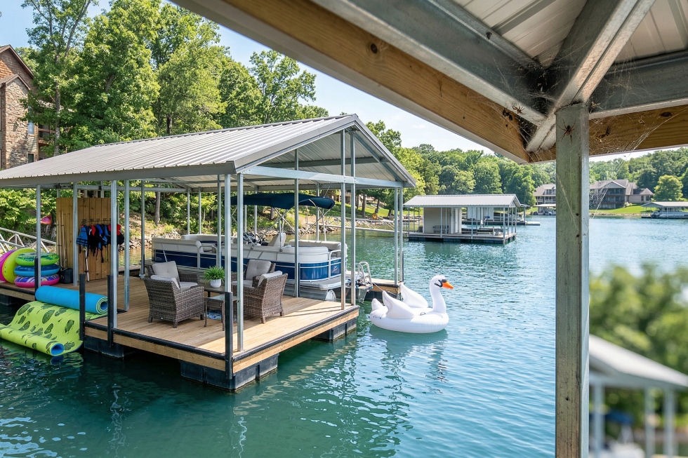 spider web in the corner of lake ozark dock