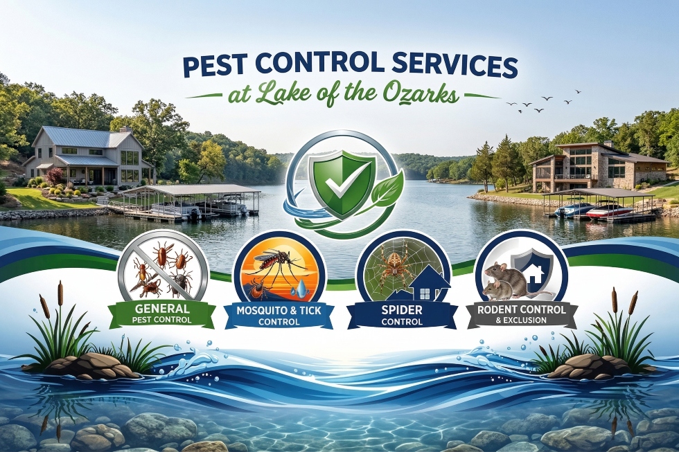 Pest control services at Lake of the Ozarks featuring general pest, mosquito and tick, spider, and rodent control